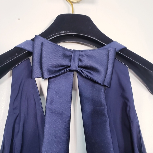 $795 NWT BADGLEY MISCHKA Womens Navy Blue Maxi Long Gown 2 XS Bow Wedding A-line - Picture 8 of 11